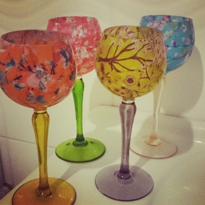 Upcycled wine glass tealight holders
