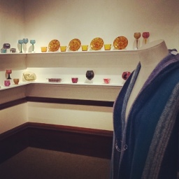 A view towards the Decadia Designs glassware display, with Alison Dupernex's beautiful, wearable art in the foreground. 